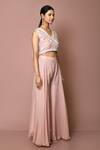 Buy_Samyukta Singhania_Pink Organza Embroidery Pearl V Neck Crop Top And Sharara Set _Online_at_Aza_Fashions