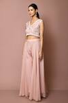 Shop_Samyukta Singhania_Pink Organza Embroidery Pearl V Neck Crop Top And Sharara Set _Online_at_Aza_Fashions