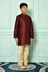 Buy_Arihant Rai Sinha_Maroon Silk Patterned Kurta _Online_at_Aza_Fashions