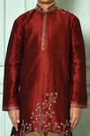 Petite Pomme_Maroon Silk Embroidery Placed Patterned Kurta _Online_at_Aza_Fashions