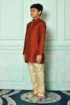 Shop_Petite Pomme_Red Brocade Patterned Kurta _Online_at_Aza_Fashions