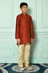 Petite Pomme_Red Brocade Patterned Kurta _at_Aza_Fashions