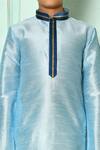 Petite Pomme_Blue Silk Mandarin Collar Straight Kurta _Online_at_Aza_Fashions