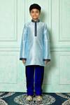 Buy_Petite Pomme_Blue Silk Mandarin Collar Straight Kurta _Online_at_Aza_Fashions
