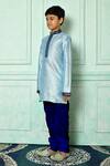 Shop_Petite Pomme_Blue Silk Mandarin Collar Straight Kurta _Online_at_Aza_Fashions