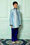 Petite Pomme_Blue Silk Mandarin Collar Straight Kurta _at_Aza_Fashions