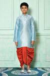 Buy_Petite Pomme_Blue Silk Kurta And Red Dhoti Pant Set _Online_at_Aza_Fashions