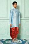 Shop_Petite Pomme_Blue Silk Kurta And Red Dhoti Pant Set _Online_at_Aza_Fashions