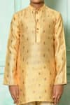 Shop_Petite Pomme_Yellow Silk, Polyester, Denim Embroidery Scatter Paisley Kurta Set _Online_at_Aza_Fashions