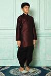 Petite Pomme_Wine Silk, Cotton Full Sleeve Kurta And Dhoti Pant Set _at_Aza_Fashions