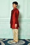 Petite Pomme_Red Denim Patterned Kurta And Churidar Set _at_Aza_Fashions