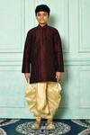 Buy_Petite Pomme_Wine Silk Embroidery Fleur De Lis Pattern Kurta With Dhoti Pant _Online_at_Aza_Fashions