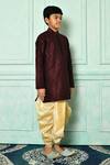 Petite Pomme_Wine Silk Embroidery Fleur De Lis Pattern Kurta With Dhoti Pant _at_Aza_Fashions