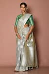 Buy_Nazaakat by Samara Singh_Grey Linen Silk Woven Botanic Pattern Saree_Online_at_Aza_Fashions