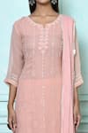 Shop_Khwaab by Sanjana Lakhani_Peach Kurta Georgette Lucknowi Embroidered Floral Notched Set _Online_at_Aza_Fashions