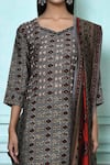 Shop_Khwaab by Sanjana Lakhani_Black Muslin Embroidered Geometric V Neck Print Kurta And Patiala Set _Online_at_Aza_Fashions