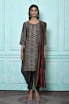 Khwaab by Sanjana Lakhani_Black Muslin Embroidered Geometric V Neck Print Kurta And Patiala Set _at_Aza_Fashions