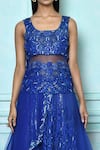 Buy_Samyukta Singhania_Blue Net Embroidered Resham U Neck Sequin Gown _Online_at_Aza_Fashions