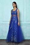 Shop_Samyukta Singhania_Blue Net Embroidered Resham U Neck Sequin Gown _Online_at_Aza_Fashions