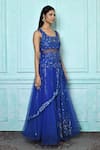 Samyukta Singhania_Blue Net Embroidered Resham U Neck Sequin Gown _at_Aza_Fashions