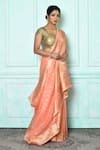 Buy_Nazaakat by Samara Singh_Peach Banarasi Silk Woven Floral Vine Bordered Saree_Online_at_Aza_Fashions