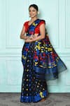 Samyukta Singhania_Black Silk Cotton Woven Jamdani Floral Saree _Online_at_Aza_Fashions