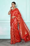 Buy_Samyukta Singhania_Red Pure Linen Woven Floral Pattern Zari Work Saree _Online_at_Aza_Fashions