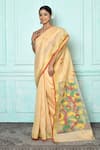 Buy_Samyukta Singhania_Beige Matka Silk Woven Floral Pattern Jamdani Saree _Online_at_Aza_Fashions