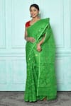 Samyukta Singhania_Green Silk Cotton Floral Pattern Jamdani Saree _Online_at_Aza_Fashions