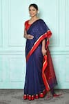 Buy_Samyukta Singhania_Blue Silk Cotton Geometric Pattern Saree _Online_at_Aza_Fashions