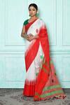 Shop_Samyukta Singhania_White Cotton Geometric Pattern Saree_Online_at_Aza_Fashions