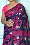 Buy_Samyukta Singhania_Blue Silk Cotton Woven Jamdani Blossom Saree _Online_at_Aza_Fashions