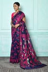 Samyukta Singhania_Blue Silk Cotton Woven Jamdani Blossom Saree _Online_at_Aza_Fashions