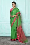 Buy_Samyukta Singhania_Green Silk Cotton Geometric Pattern Saree _Online_at_Aza_Fashions