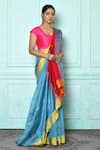 Buy_Samyukta Singhania_Green Blended Cotton Woven Geometric Saree _Online_at_Aza_Fashions