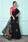 Buy_Samyukta Singhania_Black Blended Cotton Woven Animal Figurine And Saree _Online_at_Aza_Fashions