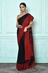 Buy_Samyukta Singhania_Black Cotton Chevron And Floral Pattern Saree_Online_at_Aza_Fashions