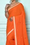 Shop_Samyukta Singhania_Orange Pure Cotton Geometric Pattern Palla Saree_Online_at_Aza_Fashions