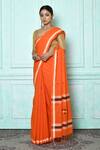 Buy_Samyukta Singhania_Orange Pure Cotton Geometric Pattern Palla Saree_Online_at_Aza_Fashions