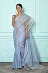 Buy_Samyukta Singhania_Grey Blended Matka Silk Woven Leaf Motif Zari Work Autumn Saree _Online_at_Aza_Fashions