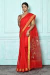 Buy_Adara Khan_Red Silk Cotton Floral Pattern Zari Work Saree_Online_at_Aza_Fashions