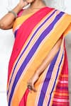 Samyukta Singhania_Pink Pure Cotton Woven Geometric Panelled Saree _Online_at_Aza_Fashions