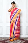 Buy_Samyukta Singhania_Pink Pure Cotton Woven Geometric Panelled Saree _Online_at_Aza_Fashions