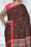 Buy_Samyukta Singhania_Brown Pure Cotton Woven Geometric And Striped Pattern Saree _Online_at_Aza_Fashions