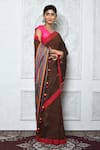 Shop_Samyukta Singhania_Brown Pure Cotton Woven Geometric And Striped Pattern Saree _Online_at_Aza_Fashions