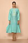 Buy_Samyukta Singhania_Green Cotton Silk Woven Floral Round Jamdani Kurta _Online_at_Aza_Fashions