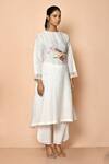 Shop_Samyukta Singhania_White Cotton Silk Woven Geometric Round Jamdani Kurta With Zari Border _Online_at_Aza_Fashions