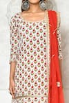 Adara Khan_White Cotton Printed Floral Round Straight Kurta Flared Pant Set _at_Aza_Fashions