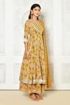 Adara Khan_Yellow Cotton Printed Floral Round Anarkali Set _at_Aza_Fashions