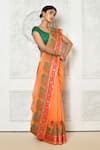 Shop_Nazaakat by Samara Singh_Orange Saree Banarasi Cotton Silk Woven Geometric And Floral Border_Online_at_Aza_Fashions